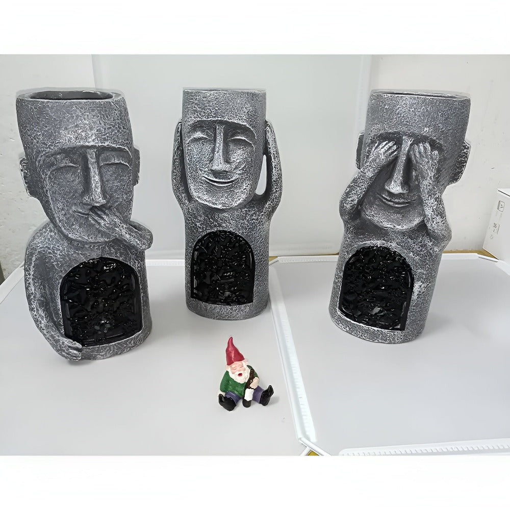 Solar Easter Island Head Garden Statues – See, Hear, Speak No Evil
