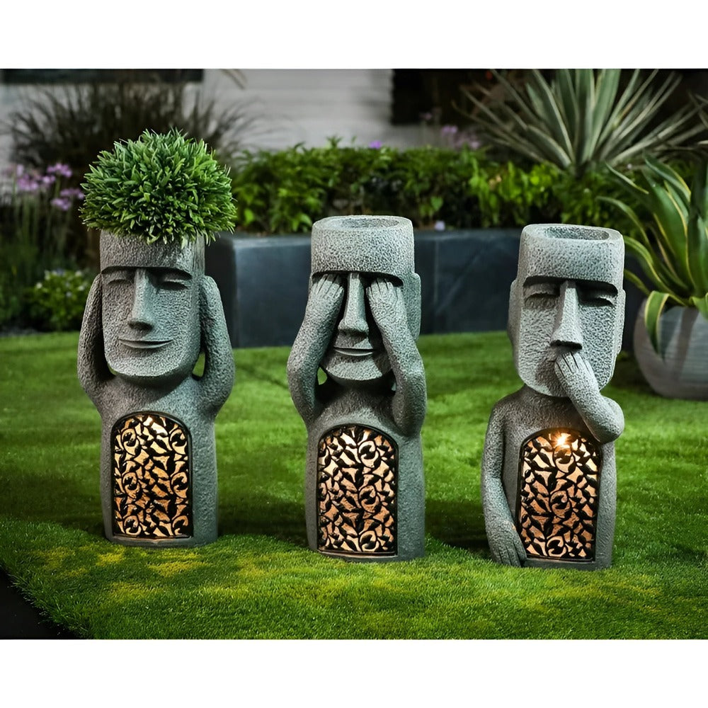 Solar Easter Island head garden statues