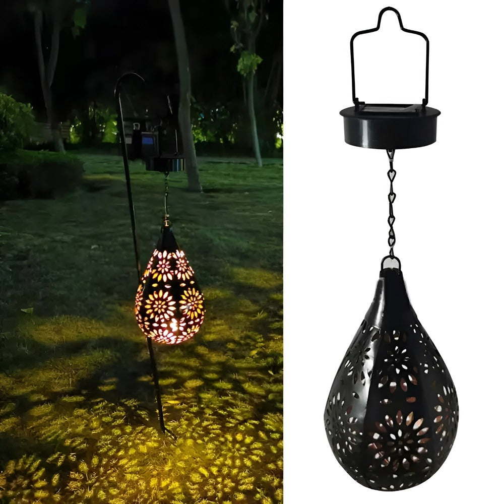 Solar Moroccan Metal Lantern with Cut-Out Pattern
