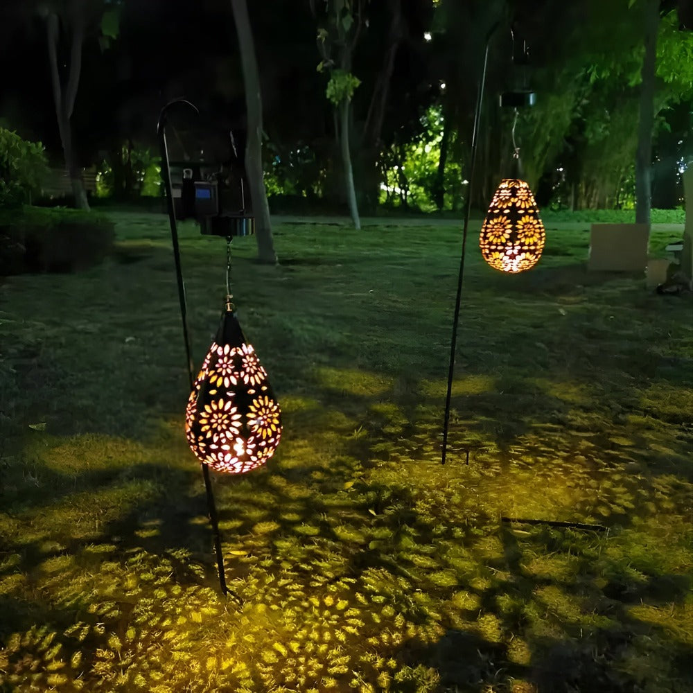 Solar Moroccan Metal Lantern with Cut-Out Pattern