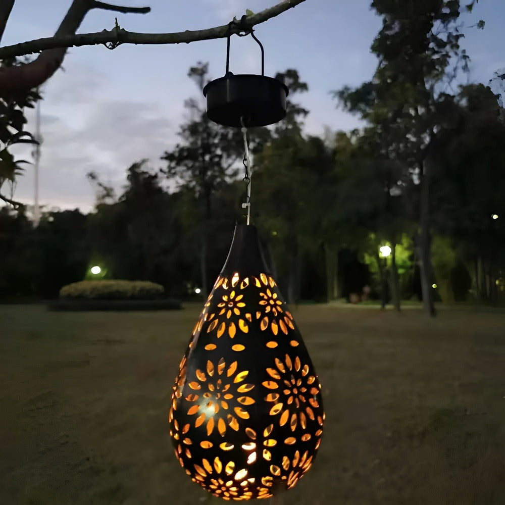 Solar Moroccan Metal Lantern with Cut-Out Pattern