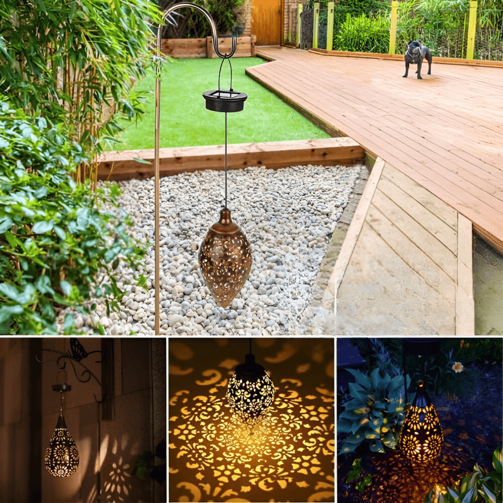 Solar Moroccan Metal Lantern with Cut-Out Pattern