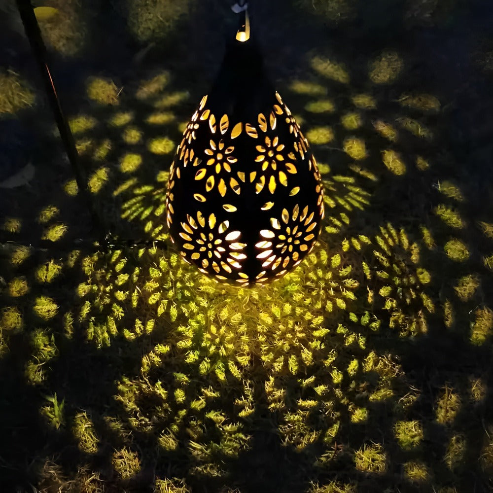 Solar Moroccan Metal Lantern with Cut-Out Pattern