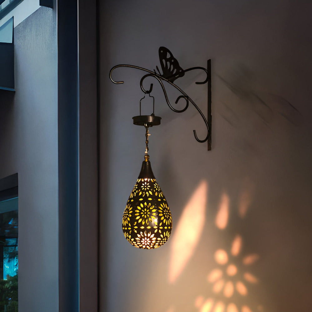 Solar Moroccan Metal Lantern with Cut-Out Pattern