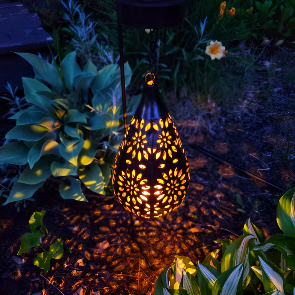 Solar Moroccan Metal Lantern with Cut-Out Pattern