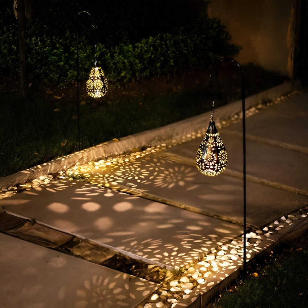 Solar Moroccan Metal Lantern with Cut-Out Pattern