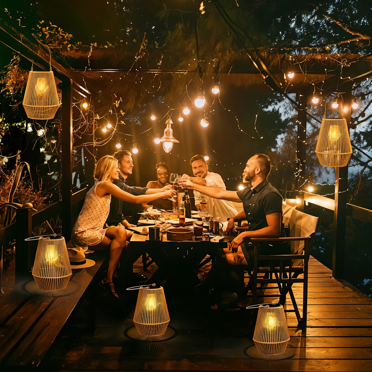 Solar Bamboo-Style Outdoor Lantern