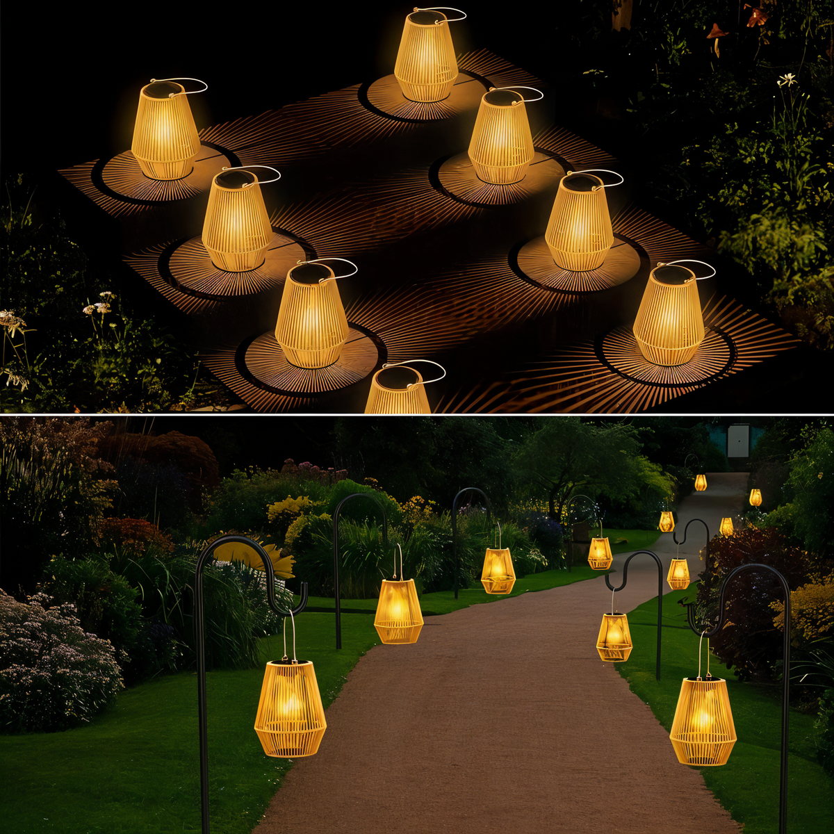 Solar Bamboo-Style Outdoor Lantern