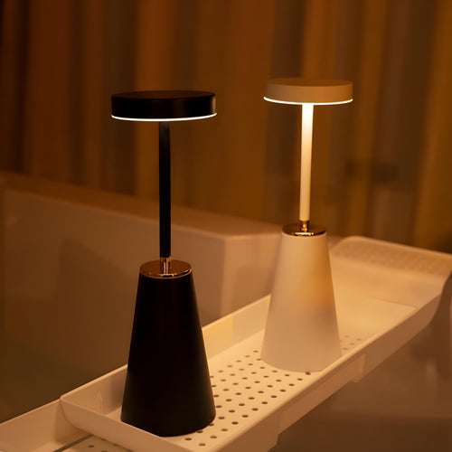 Cordless LED desk lamp with cone stand