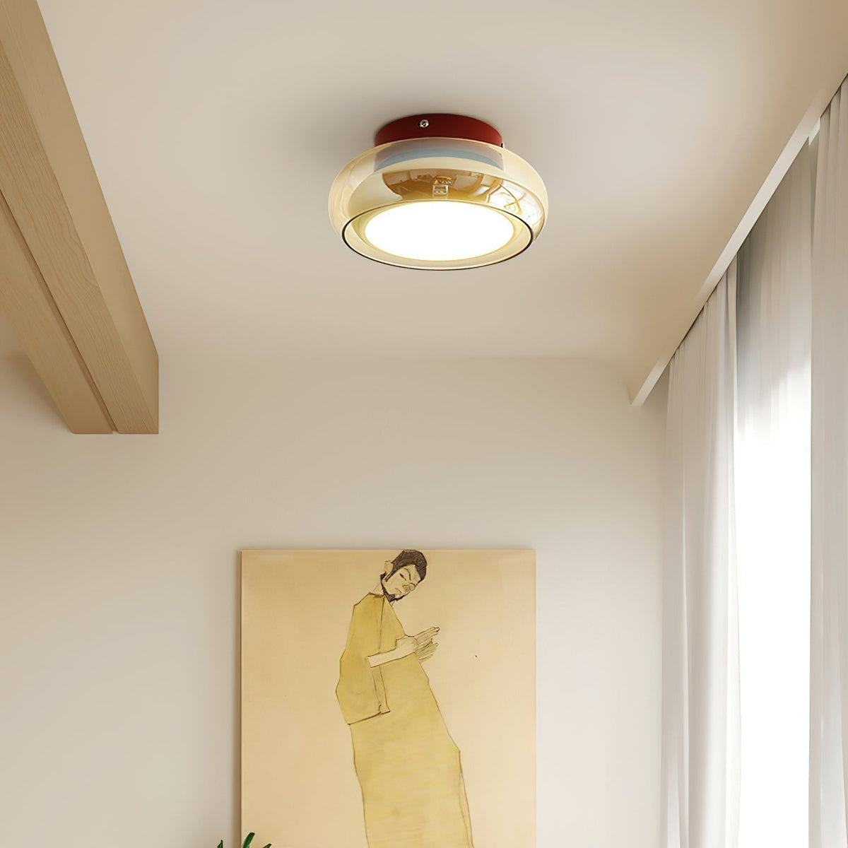 Retro Glass Flush Mount Ceiling Light – 3-Color LED