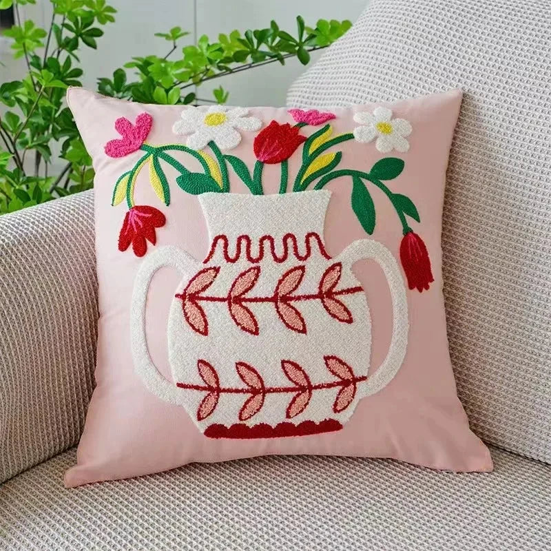 Embroidered Floral Throw Pillow Cover – 18" x 18"