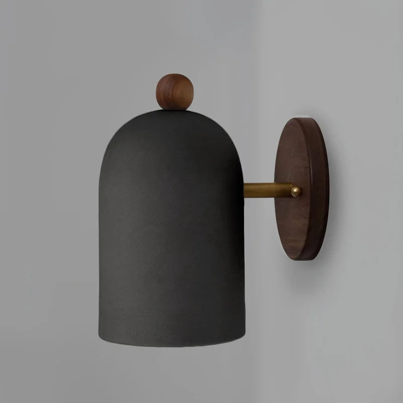 Wabi-Sabi Walnut Wood Wall Sconce with Iron Details
