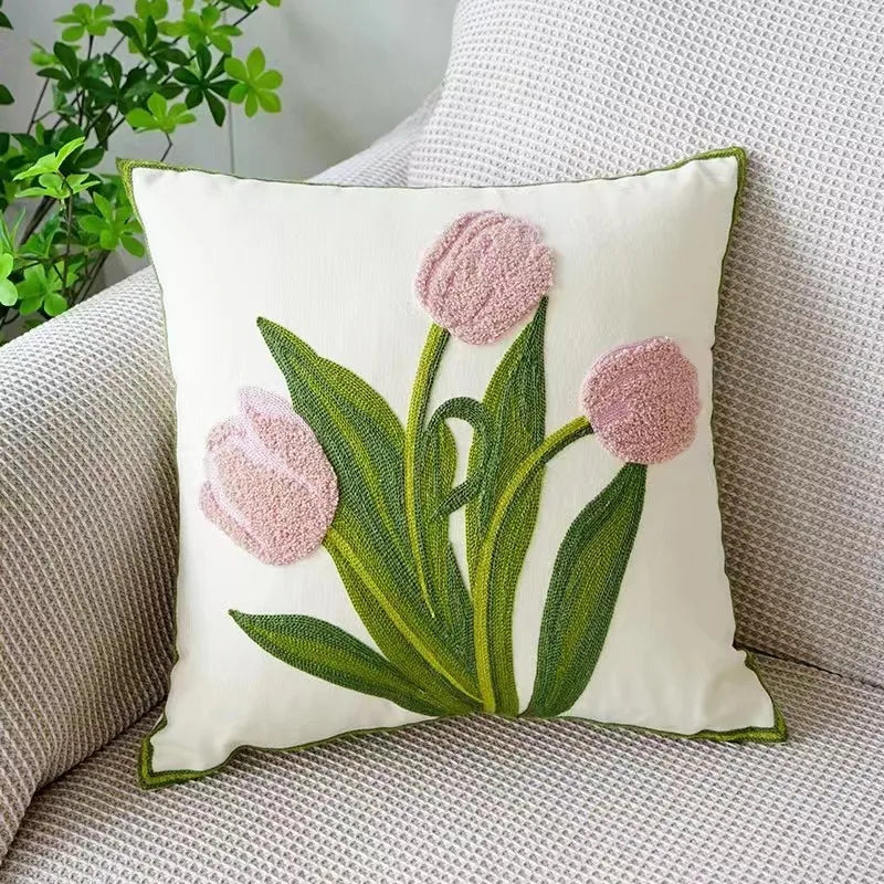 Embroidered Floral Throw Pillow Cover – 18" x 18"
