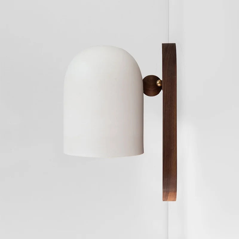 Wabi-Sabi Walnut Wood Wall Sconce with Iron Details