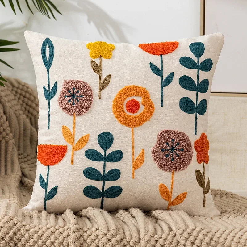 Embroidered Floral Throw Pillow Cover – 18" x 18"