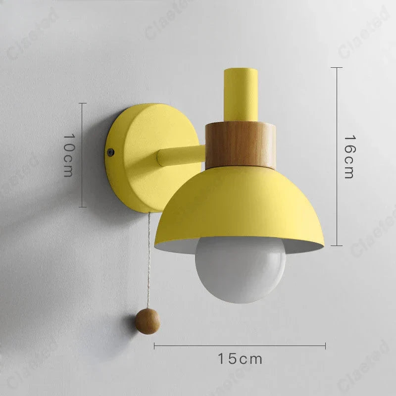 Pull-Chain Wall Sconce with Wooden Accent – 4 Colors