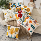 Embroidered floral pillow cover