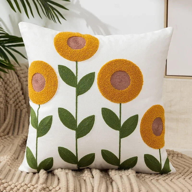 Embroidered Floral Throw Pillow Cover – 18" x 18"