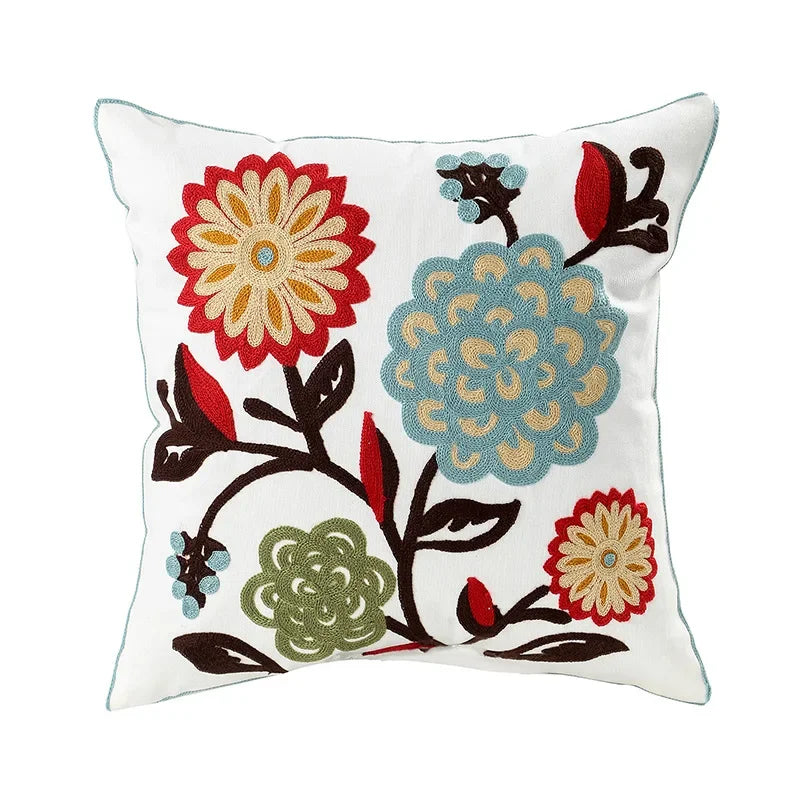 Embroidered Floral Throw Pillow Cover – 18" x 18"