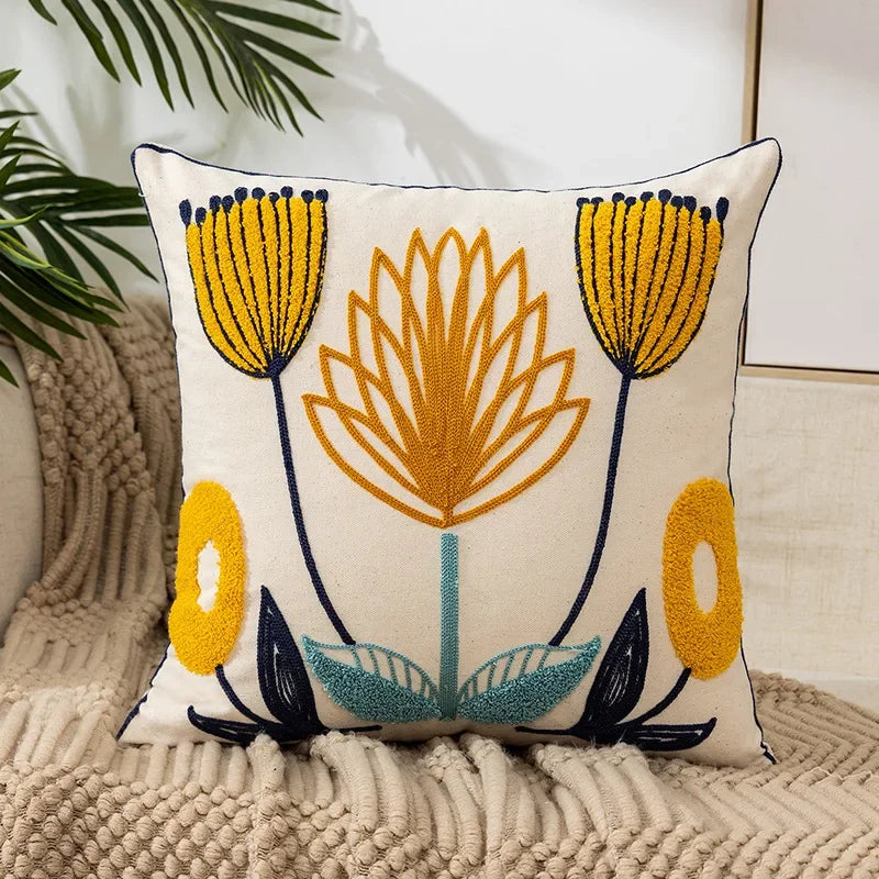 Embroidered Floral Throw Pillow Cover – 18" x 18"