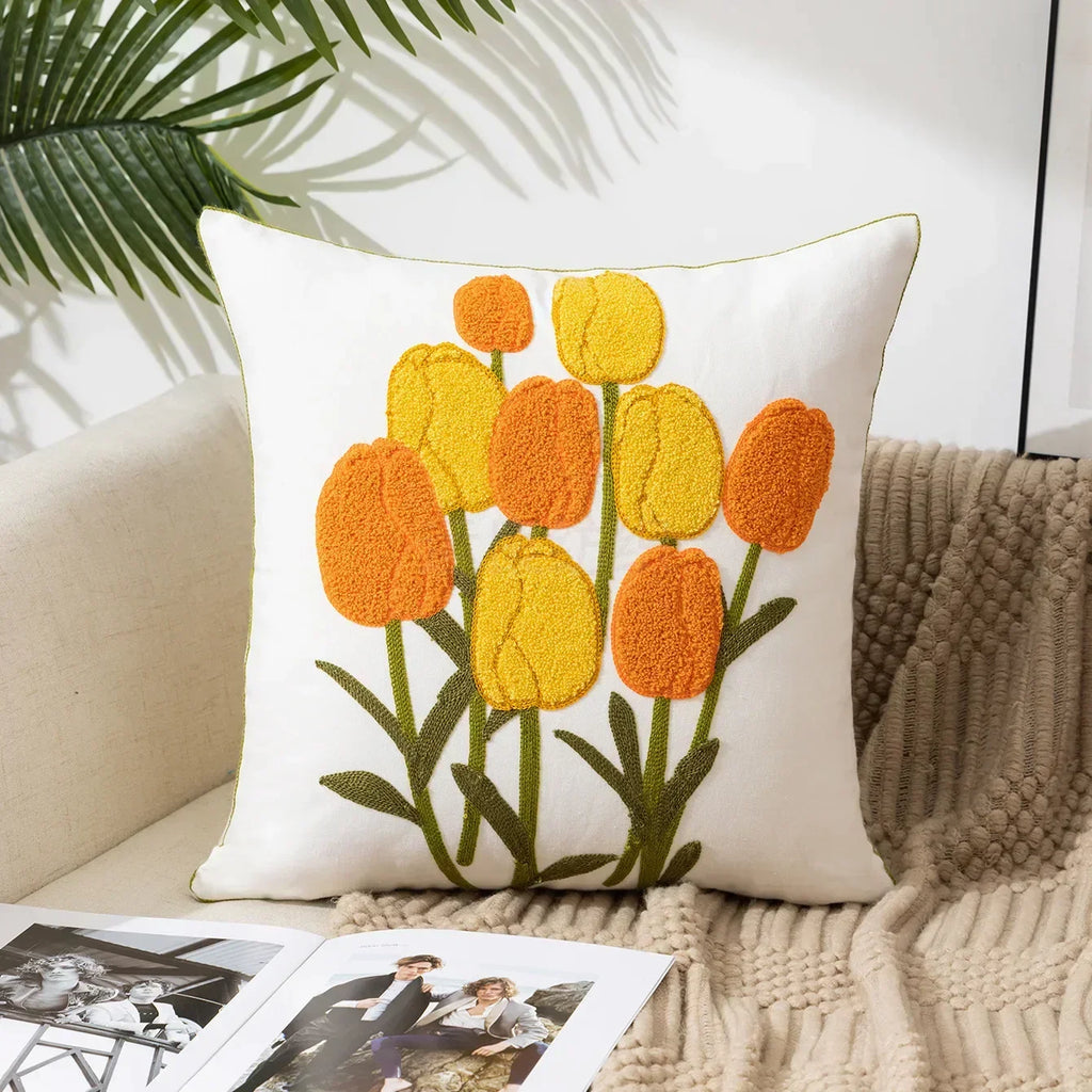 Embroidered Floral Throw Pillow Cover – 18" x 18"