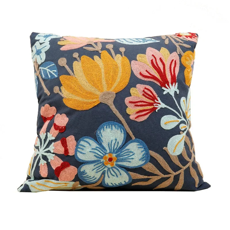 Embroidered Floral Throw Pillow Cover – 18" x 18"
