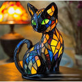 Stained glass-look cat table lamp