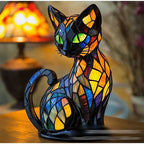 Stained glass-look cat table lamp