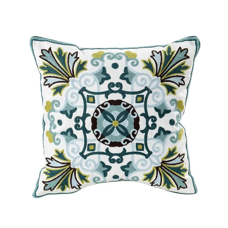 Embroidered Floral Throw Pillow Cover – 18" x 18"