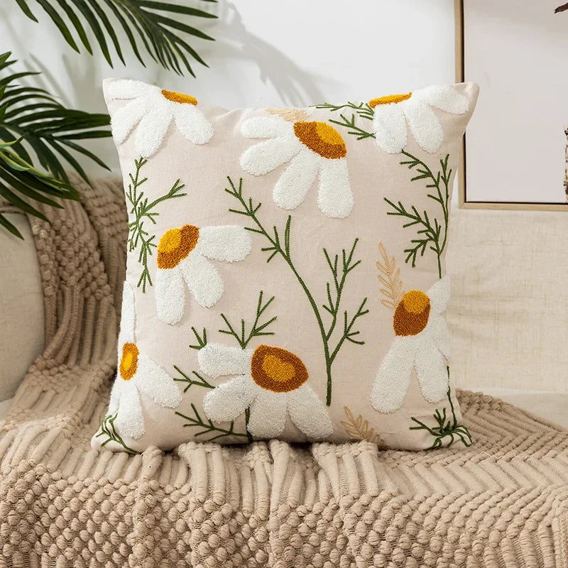 Embroidered Floral Throw Pillow Cover – 18" x 18"