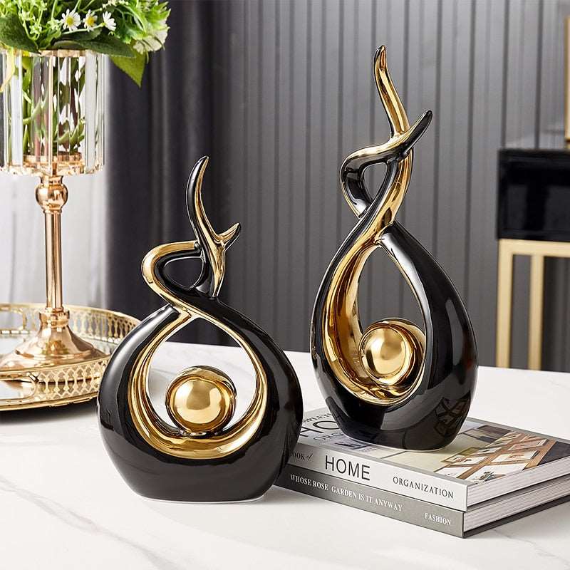 Abstract Ceramic Spiral Sculpture with Gold Detail