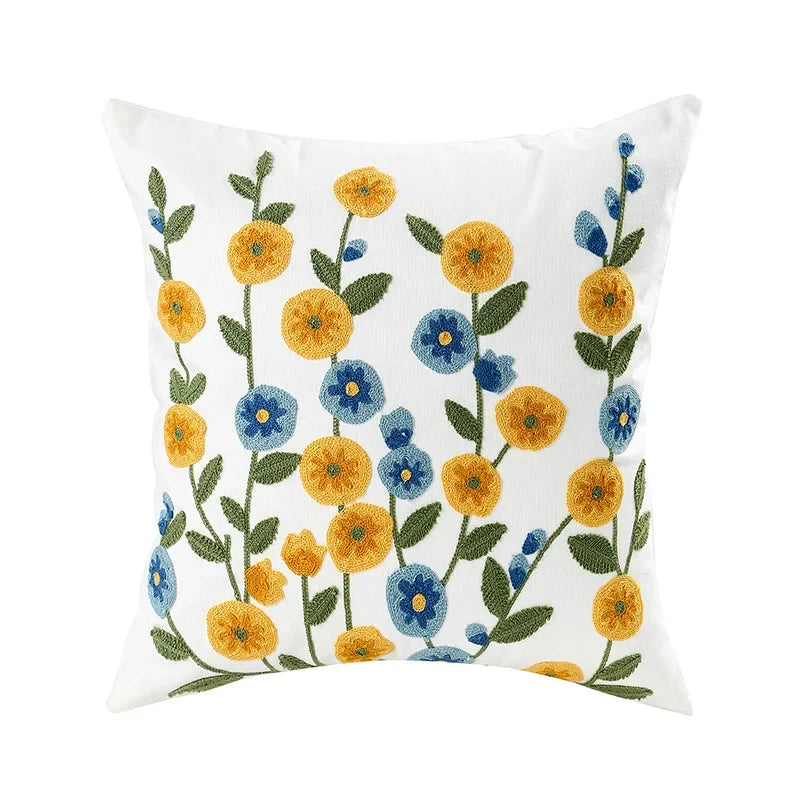 Embroidered Floral Throw Pillow Cover – 18" x 18"
