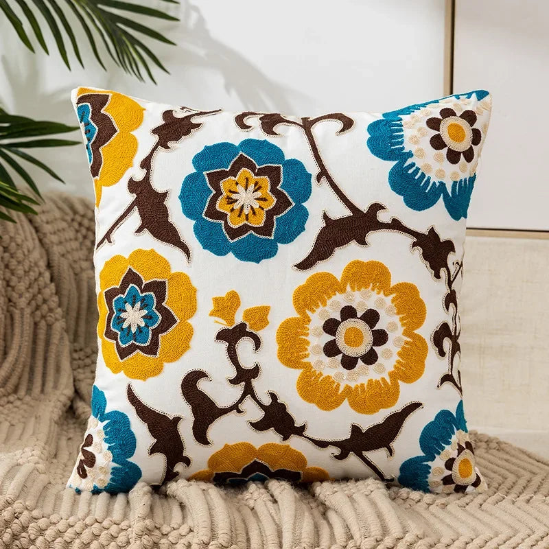 Embroidered Floral Throw Pillow Cover – 18" x 18"