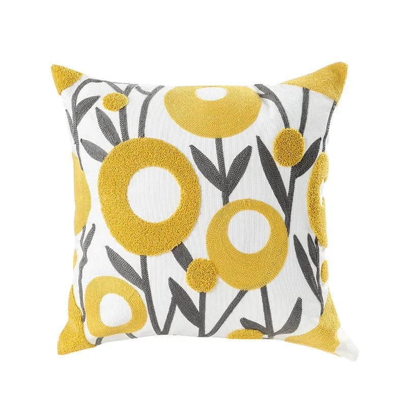 Embroidered Floral Throw Pillow Cover – 18" x 18"