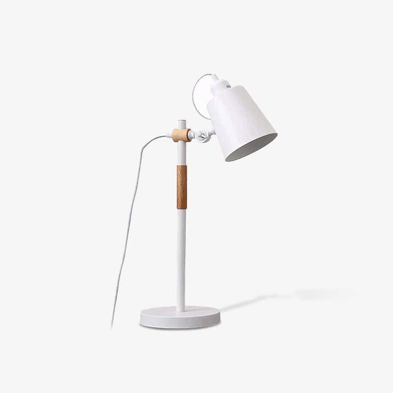 Modern LED Desk Lamp with Scandinavian Wood Accent – White