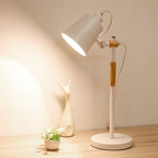 Modern LED Desk Lamp with Scandinavian Wood Accent – White