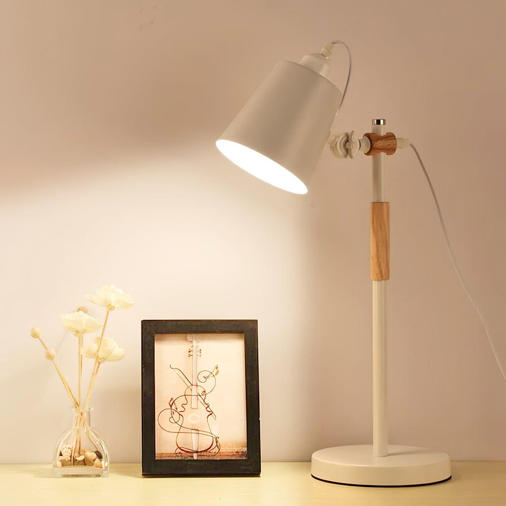 Modern LED Desk Lamp with Scandinavian Wood Accent – White