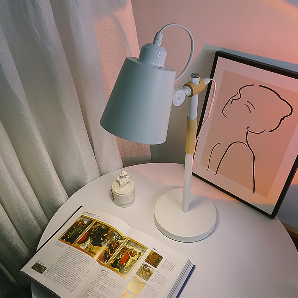 Modern LED Desk Lamp with Scandinavian Wood Accent – White