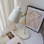 Modern LED Desk Lamp with Scandinavian Wood Accent – White