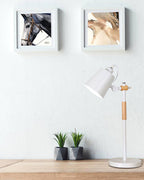 Modern LED Desk Lamp with Scandinavian Wood Accent – White