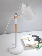 Modern LED Desk Lamp with Scandinavian Wood Accent – White