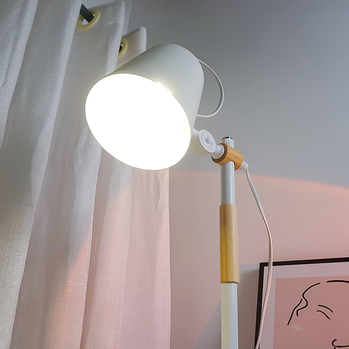 Modern LED Desk Lamp with Scandinavian Wood Accent – White
