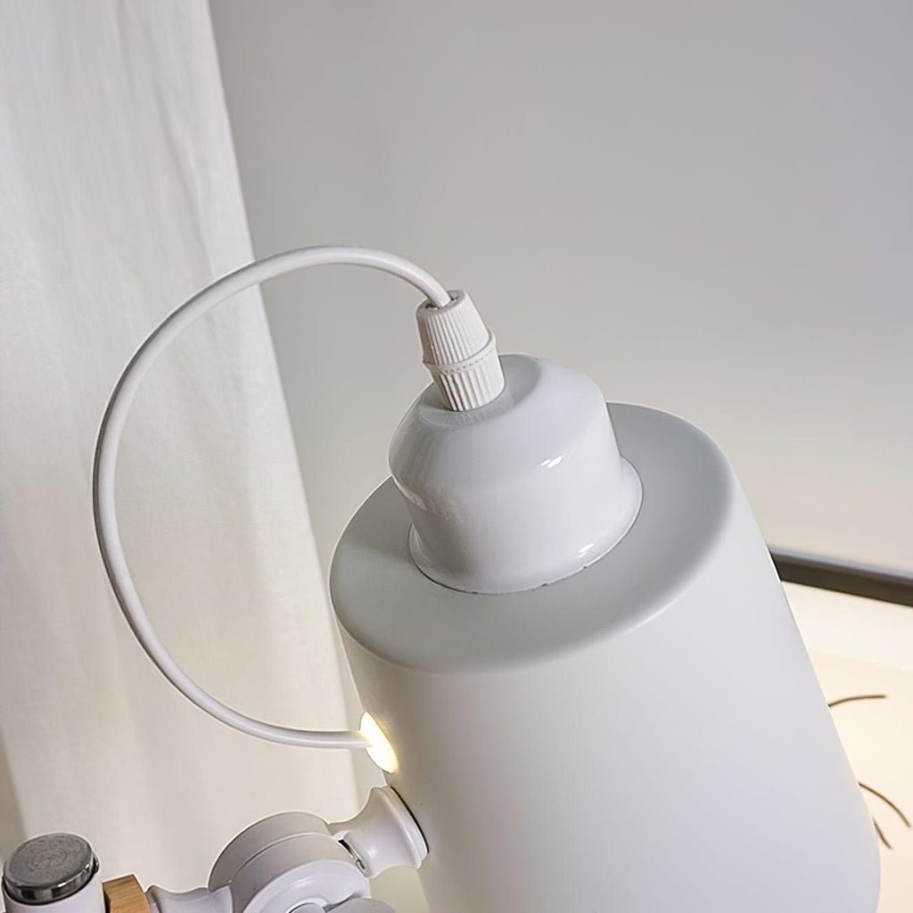 Modern LED Desk Lamp with Scandinavian Wood Accent – White