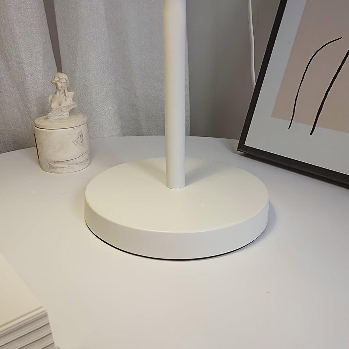 Modern LED Desk Lamp with Scandinavian Wood Accent – White