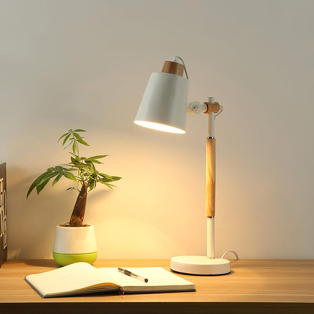 White LED desk lamp with wood accent