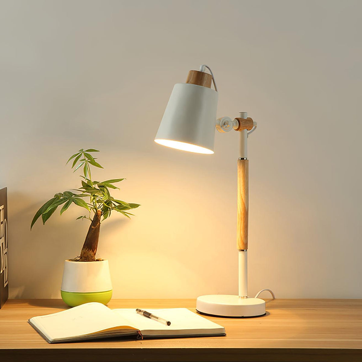 White LED desk lamp with wood accent