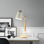 Modern LED Desk Lamp with Scandinavian Wood Accent – White