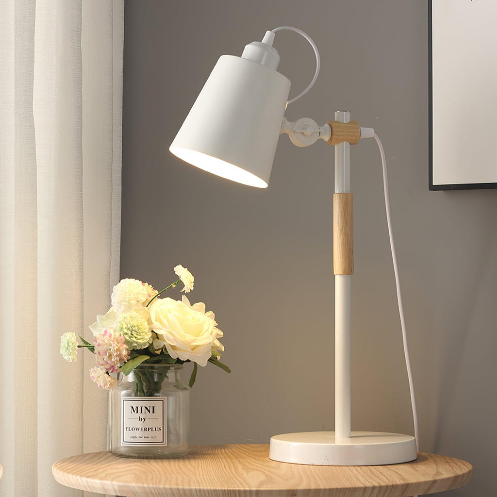 Modern LED Desk Lamp with Scandinavian Wood Accent – White