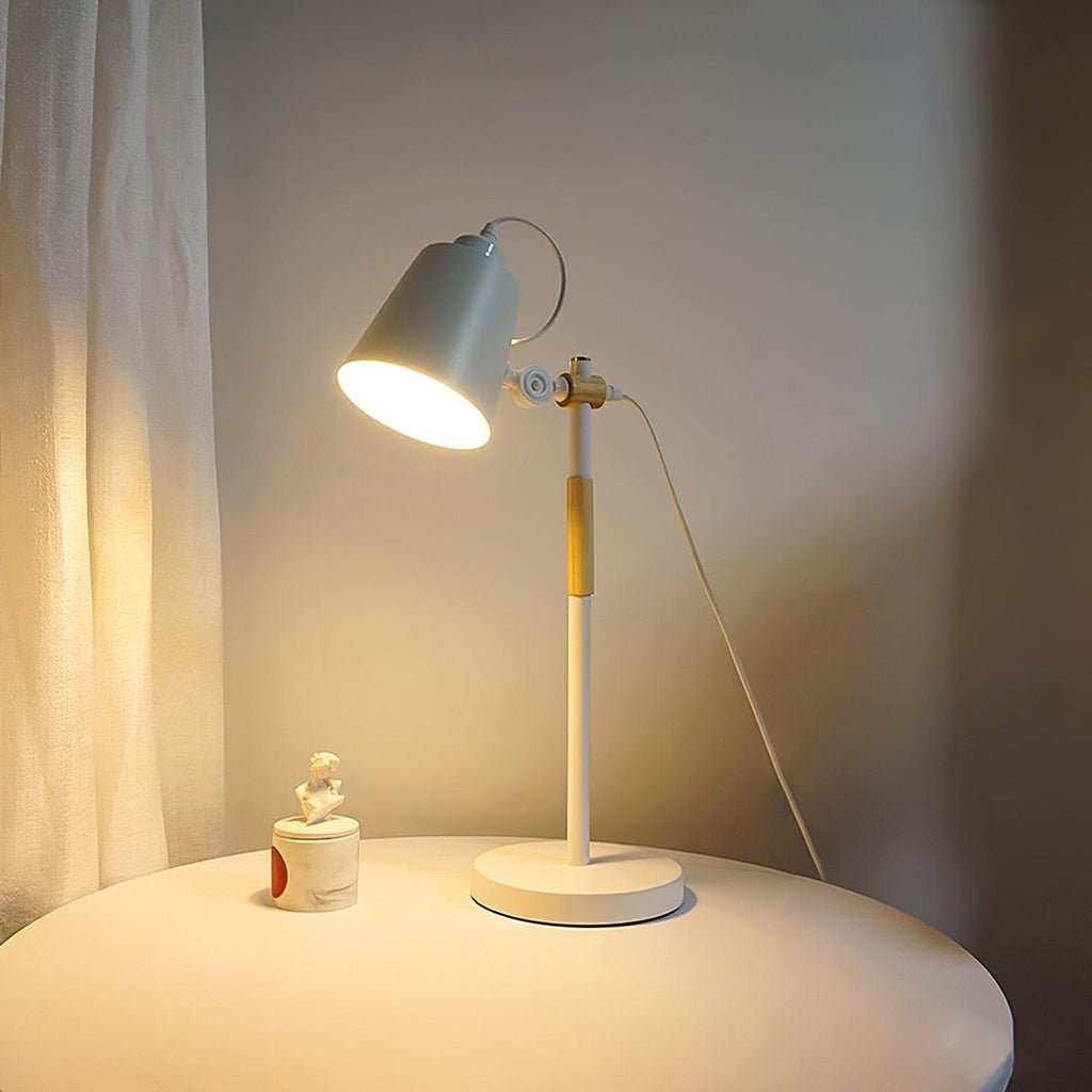 Modern LED Desk Lamp with Scandinavian Wood Accent – White