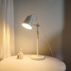 Modern LED Desk Lamp with Scandinavian Wood Accent – White